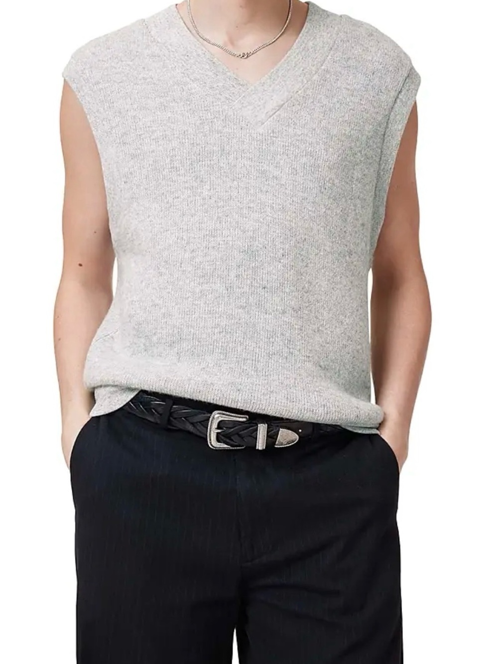 All Saints Lukas Sweater Vest Light Gray V-Neck Knit Size Medium Unisex NWT